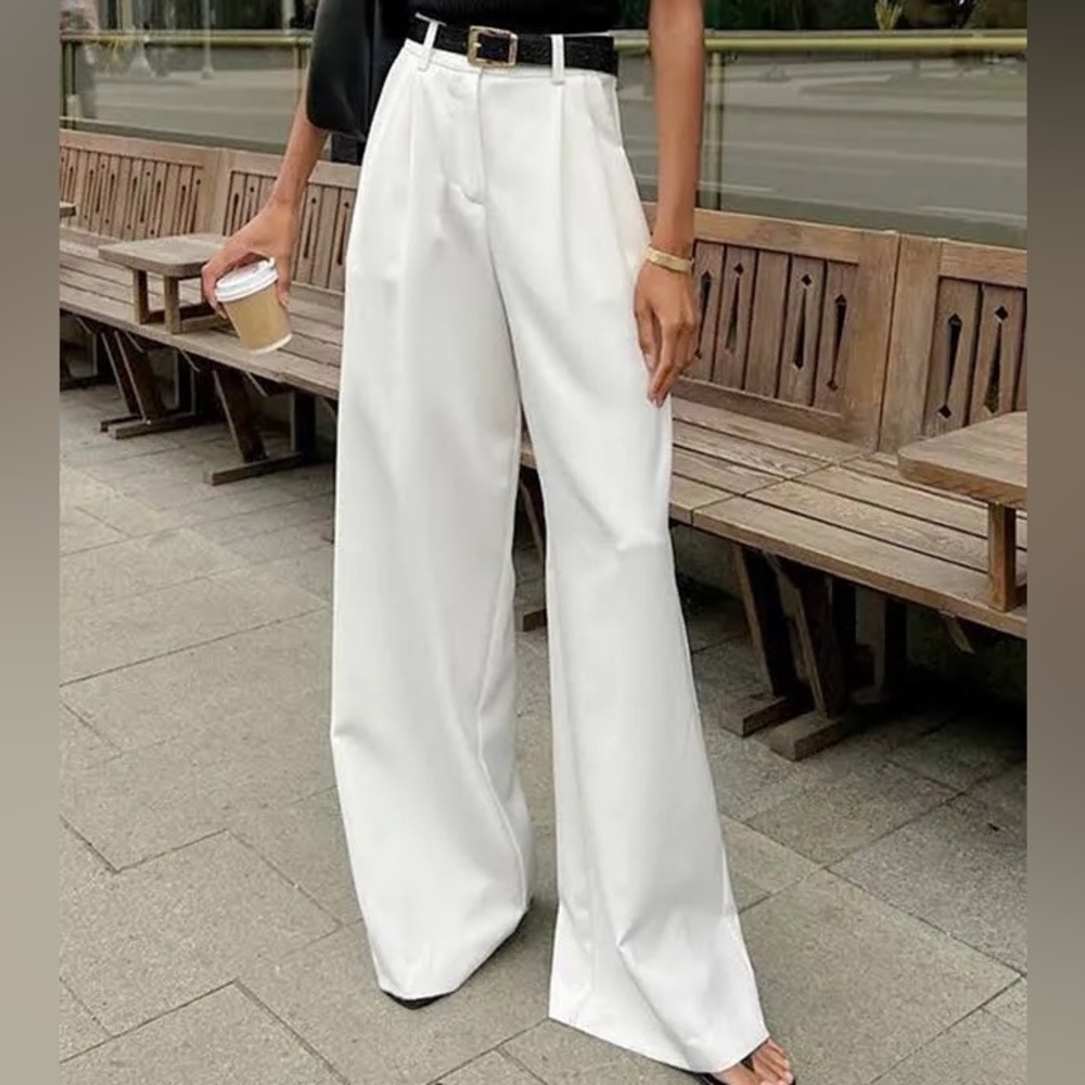Commense White Wide Leg Trousers